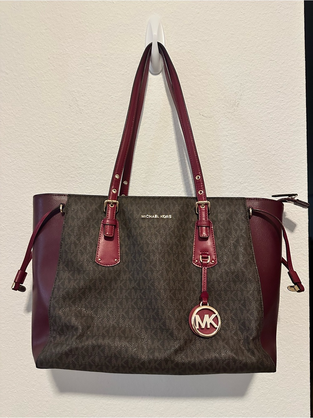 Michael Kors Burgundy and Brown Tote Bag